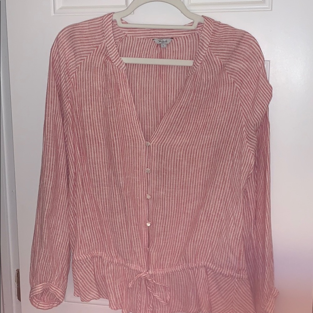 Rails Red And White Striped Tie And Button Top - image 1